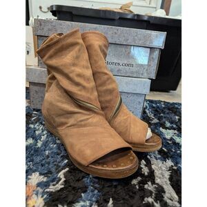 A.S.98 Brielle Bootie Sandals Tan Leather Slouch Peep Toe Zip EU 39 US 8.5–9